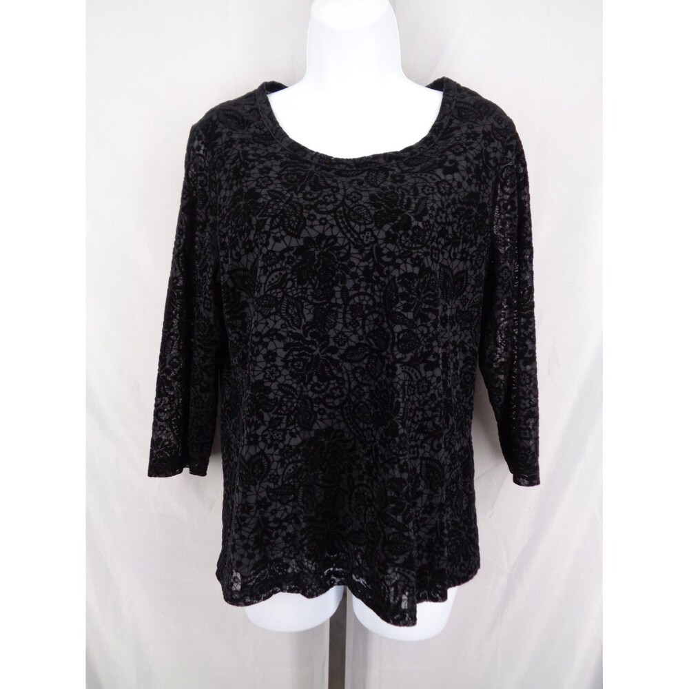 Chicos Black Floral Velvet Burnout Top Whimisgoth Size 1 (8) Medium